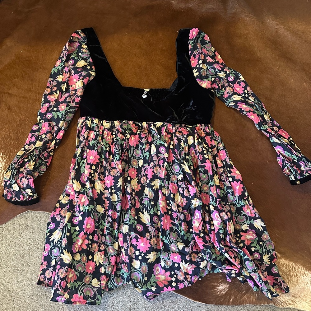 Free People Black and Pink Floral Dress